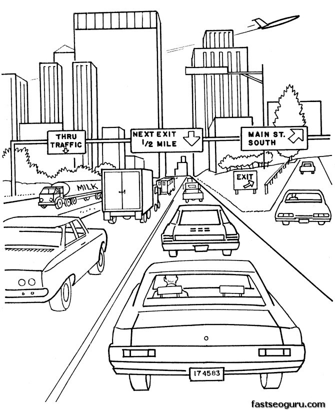 Printable coloring pages cars on highway